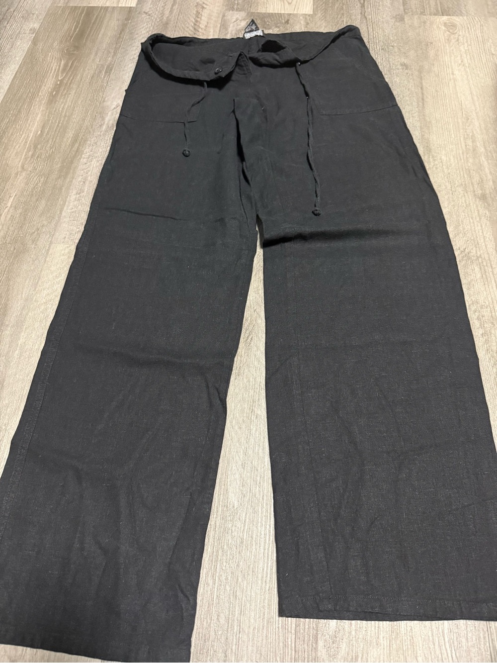 Black Drawstring 100% Linen Black Pants